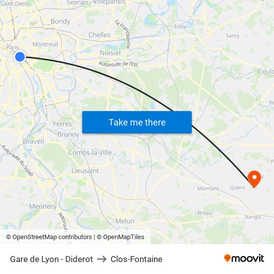 Gare de Lyon - Diderot to Clos-Fontaine map