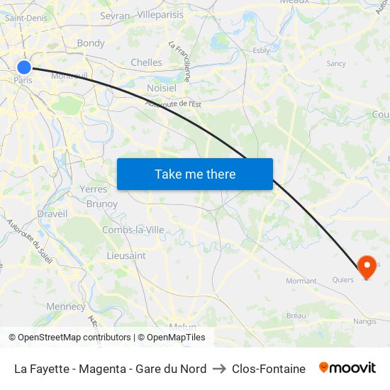 La Fayette - Magenta - Gare du Nord to Clos-Fontaine map