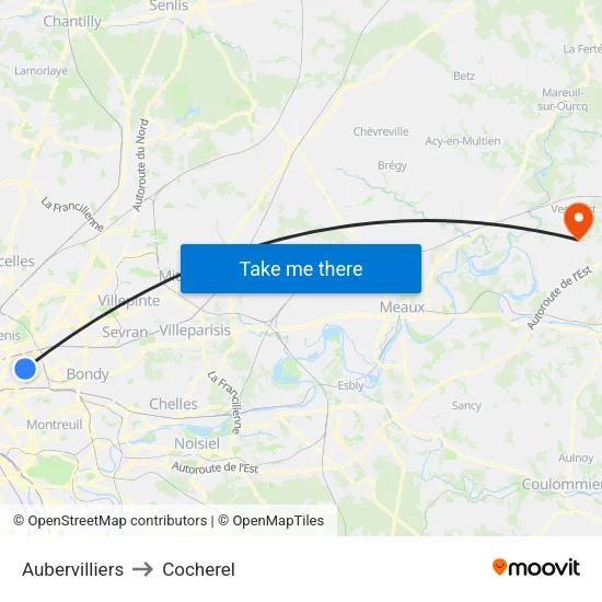 Aubervilliers to Cocherel map