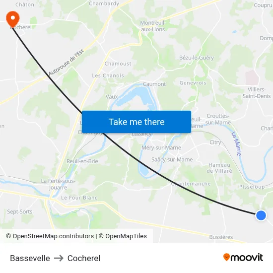 Bassevelle to Cocherel map