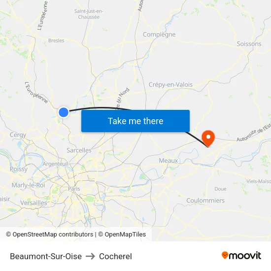Beaumont-Sur-Oise to Cocherel map