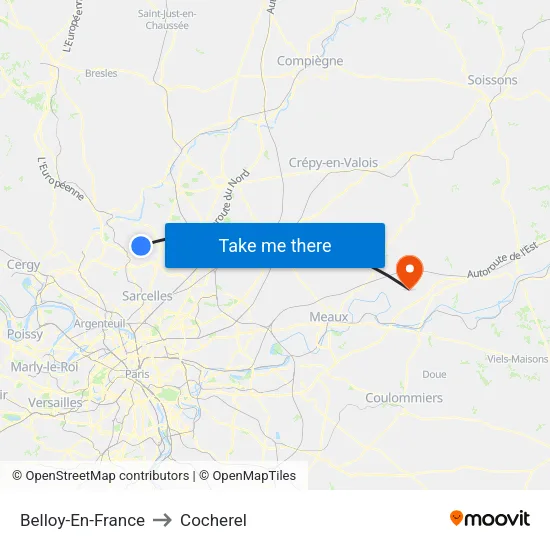 Belloy-En-France to Cocherel map