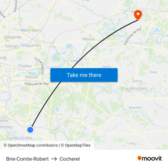Brie-Comte-Robert to Cocherel map