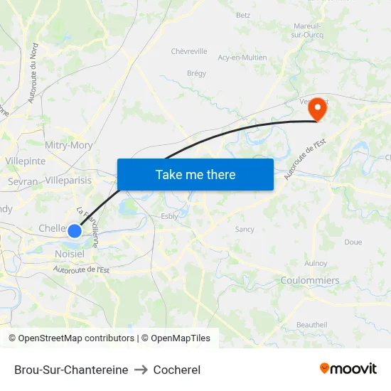 Brou-Sur-Chantereine to Cocherel map