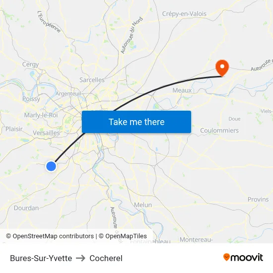 Bures-Sur-Yvette to Cocherel map