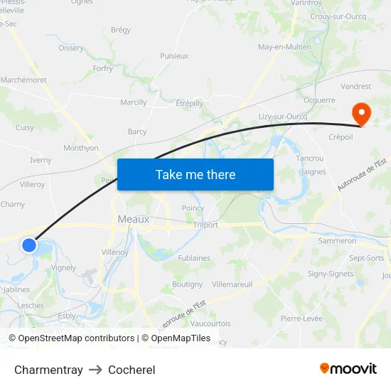 Charmentray to Cocherel map