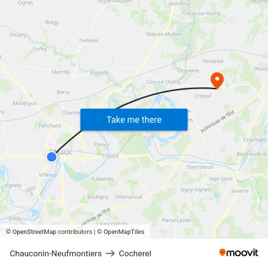 Chauconin-Neufmontiers to Cocherel map