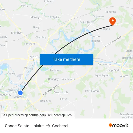 Conde-Sainte-Libiaire to Cocherel map