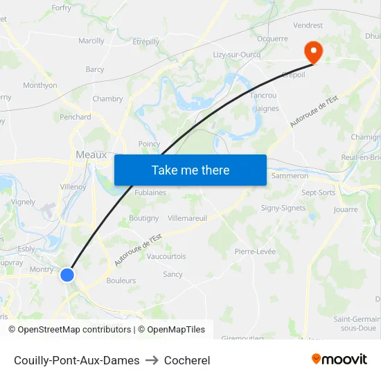 Couilly-Pont-Aux-Dames to Cocherel map