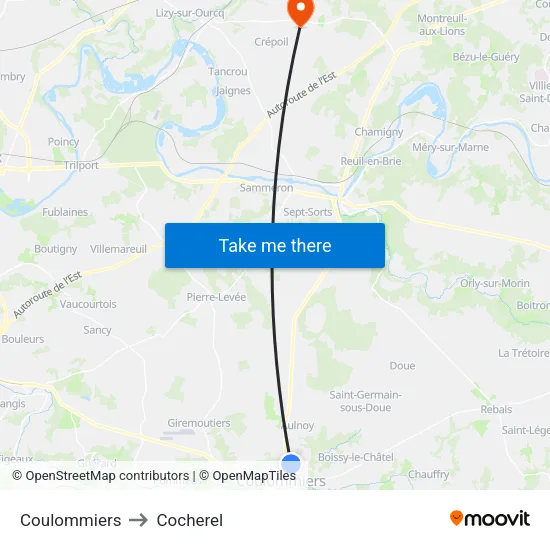 Coulommiers to Cocherel map