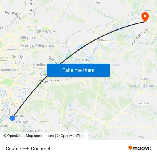 Crosne to Cocherel map