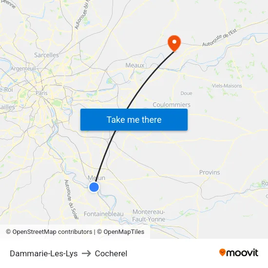 Dammarie-Les-Lys to Cocherel map
