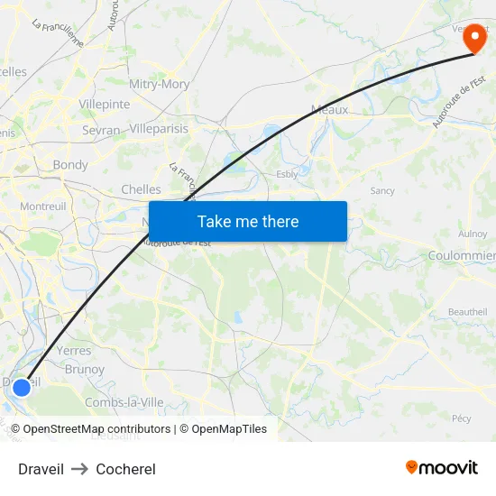 Draveil to Cocherel map