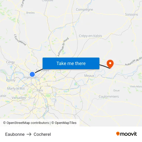Eaubonne to Cocherel map