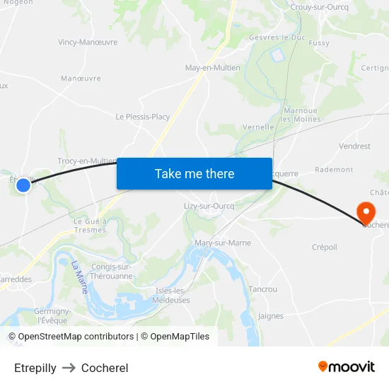 Etrepilly to Cocherel map