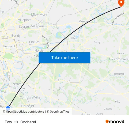 Evry to Cocherel map