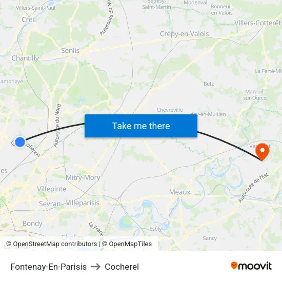 Fontenay-En-Parisis to Cocherel map