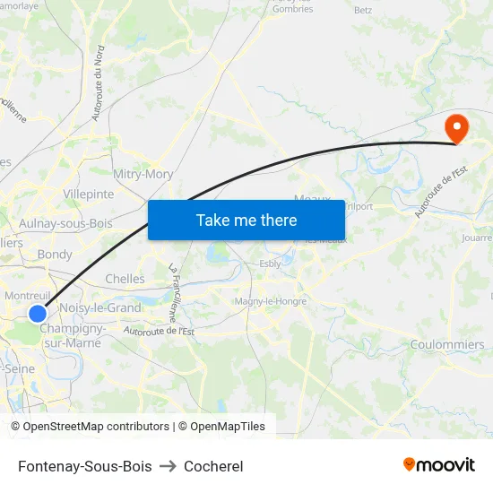 Fontenay-Sous-Bois to Cocherel map
