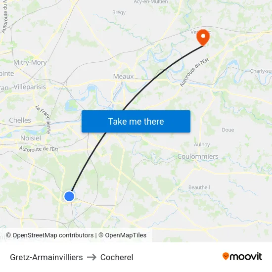 Gretz-Armainvilliers to Cocherel map