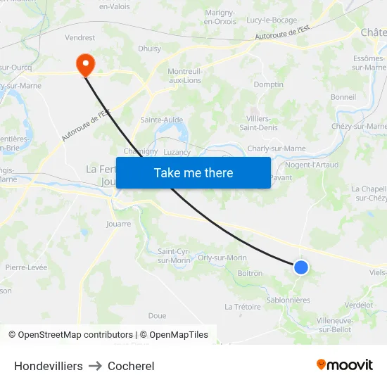 Hondevilliers to Cocherel map