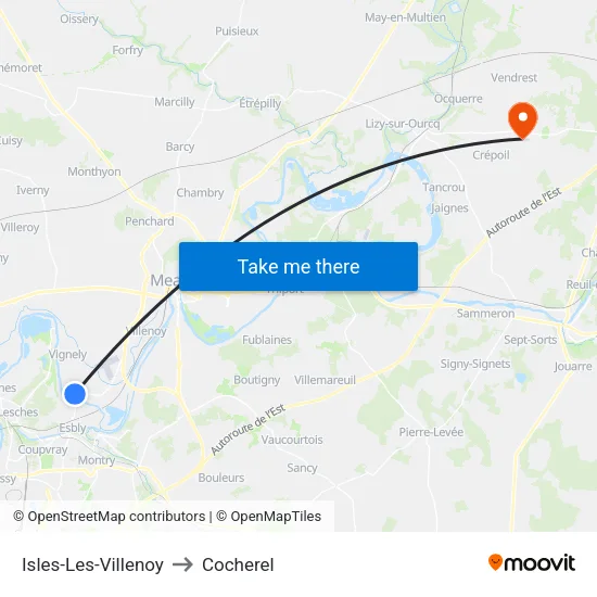 Isles-Les-Villenoy to Cocherel map