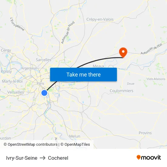 Ivry-Sur-Seine to Cocherel map