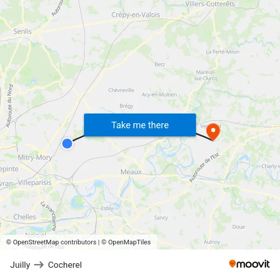 Juilly to Cocherel map