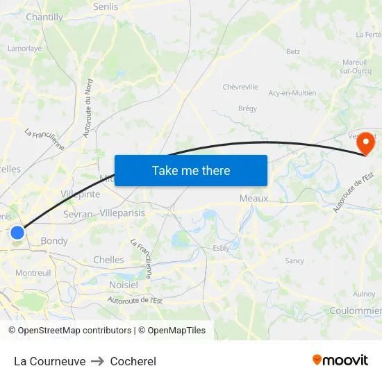 La Courneuve to Cocherel map