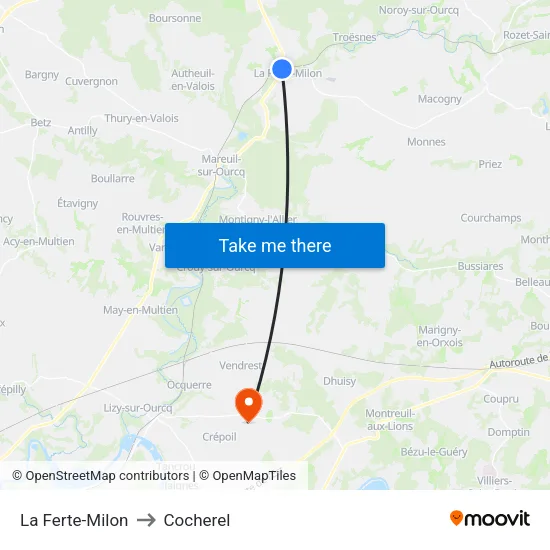 La Ferte-Milon to Cocherel map