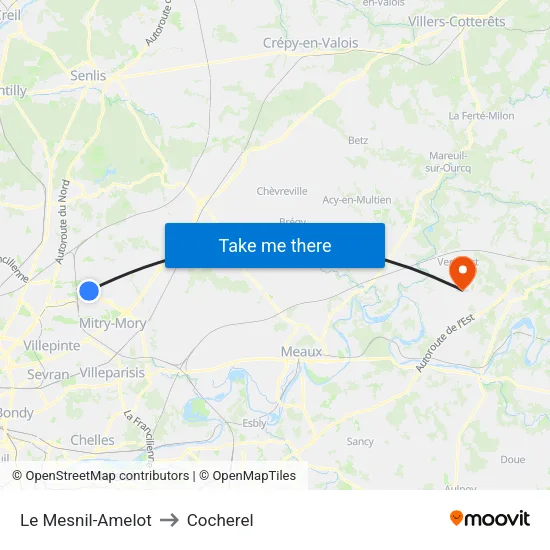 Le Mesnil-Amelot to Cocherel map