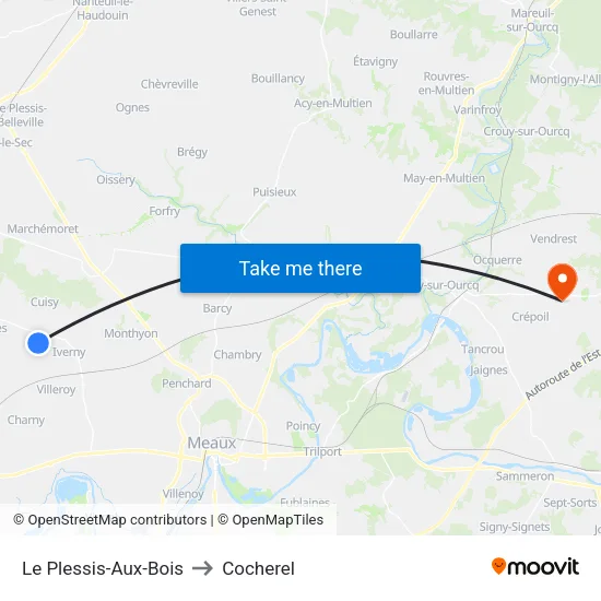 Le Plessis-Aux-Bois to Cocherel map