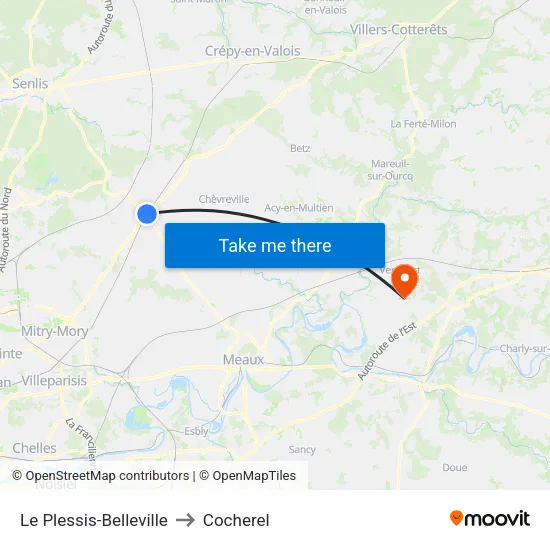 Le Plessis-Belleville to Cocherel map