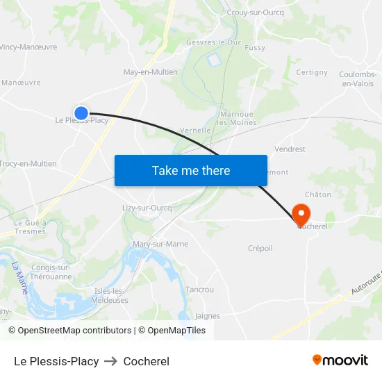 Le Plessis-Placy to Cocherel map