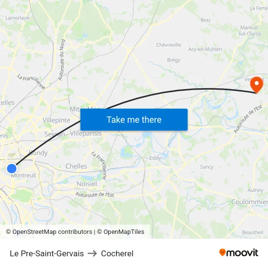 Le Pre-Saint-Gervais to Cocherel map