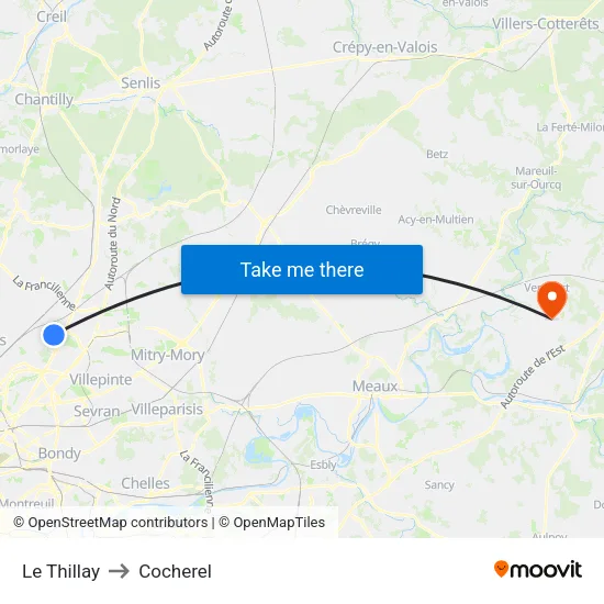 Le Thillay to Cocherel map