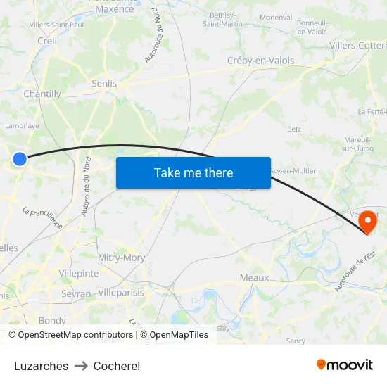 Luzarches to Cocherel map