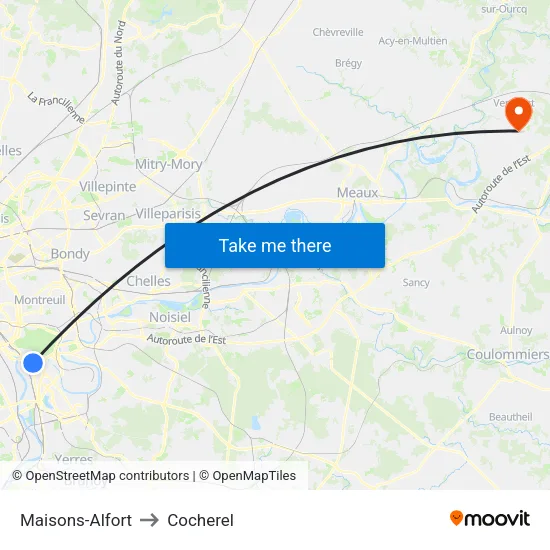 Maisons-Alfort to Cocherel map