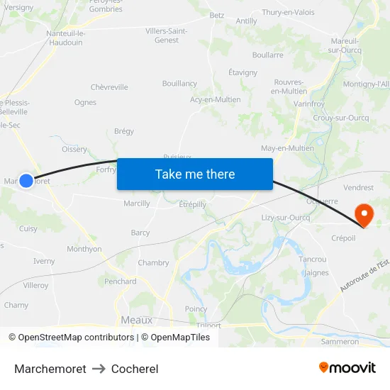 Marchemoret to Cocherel map
