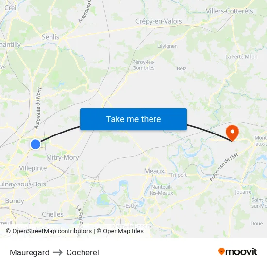 Mauregard to Cocherel map