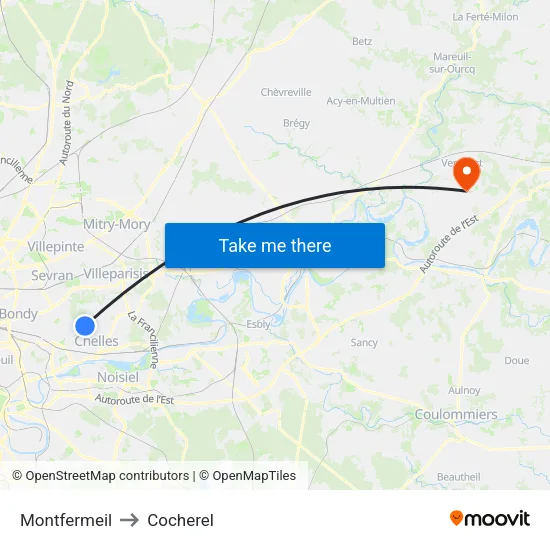 Montfermeil to Cocherel map
