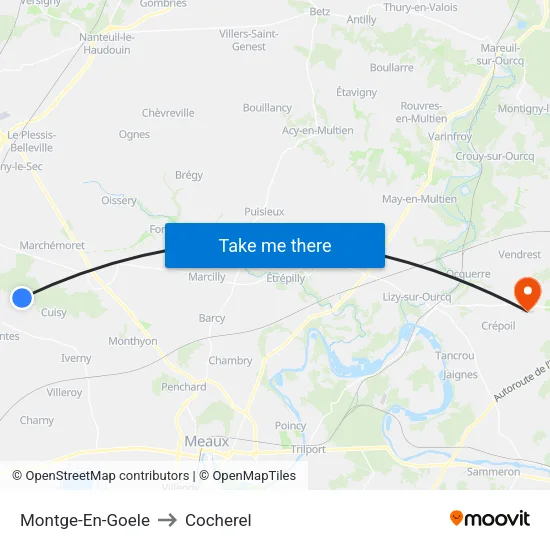 Montge-En-Goele to Cocherel map