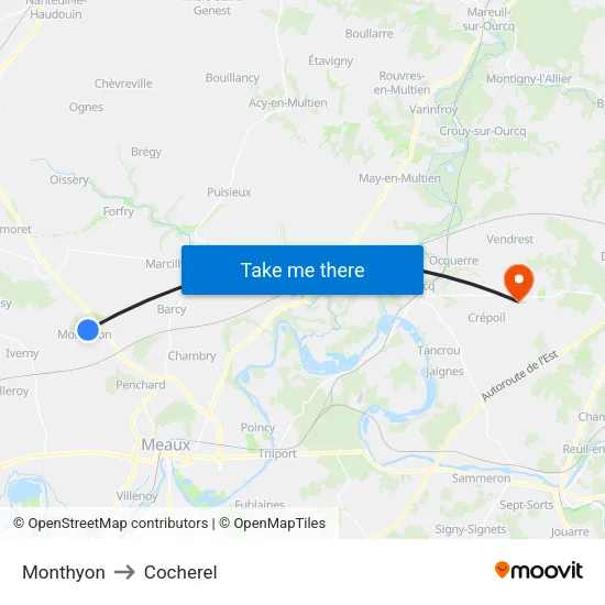 Monthyon to Cocherel map