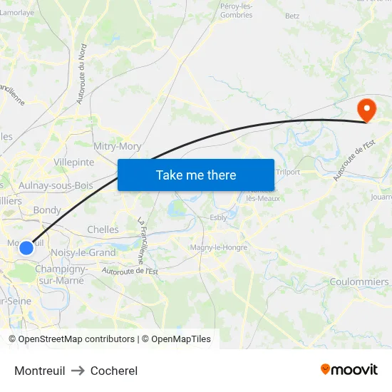 Montreuil to Cocherel map