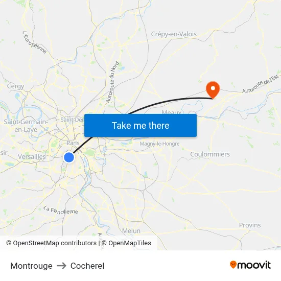 Montrouge to Cocherel map