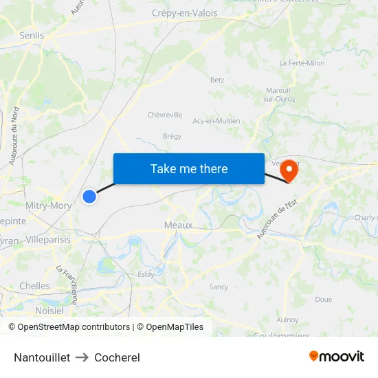 Nantouillet to Cocherel map