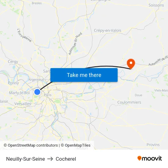 Neuilly-Sur-Seine to Cocherel map