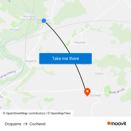 Ocquerre to Cocherel map