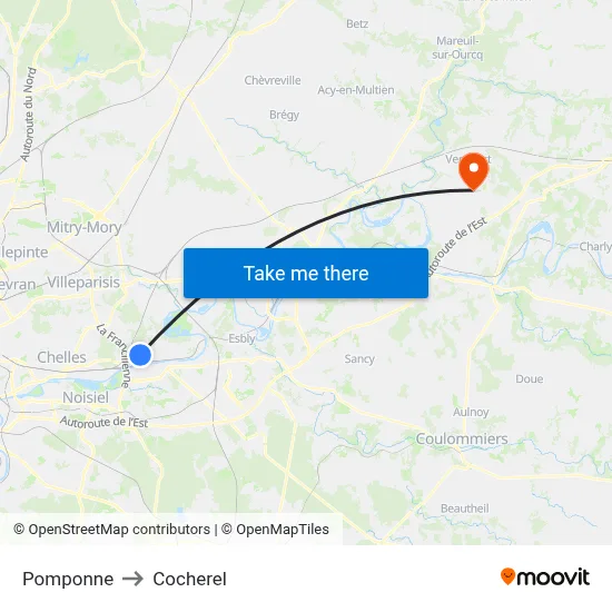 Pomponne to Cocherel map