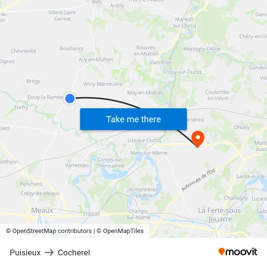 Puisieux to Cocherel map