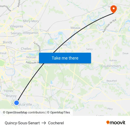 Quincy-Sous-Senart to Cocherel map